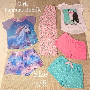 ✔️ SOLD 📬 VGUC Girls 6 pc Pajamas Bundle, Sz 7/8